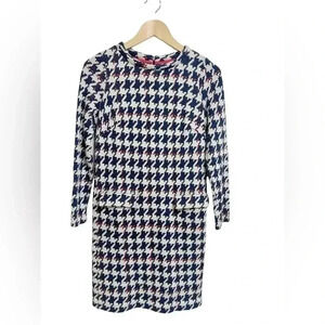 Boden Houndstooth Jacquard Blue Pink Retro Sixties Dress Size 4